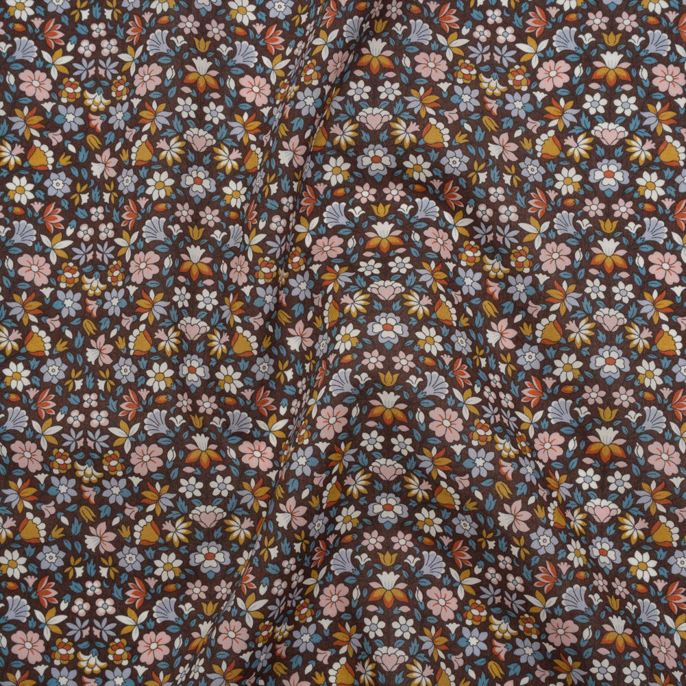 Liberty Fabrics Tana Lawn® - Meera Multi Pastel - Golden Yellow, Light Blue and Brown Simple Floral Drape