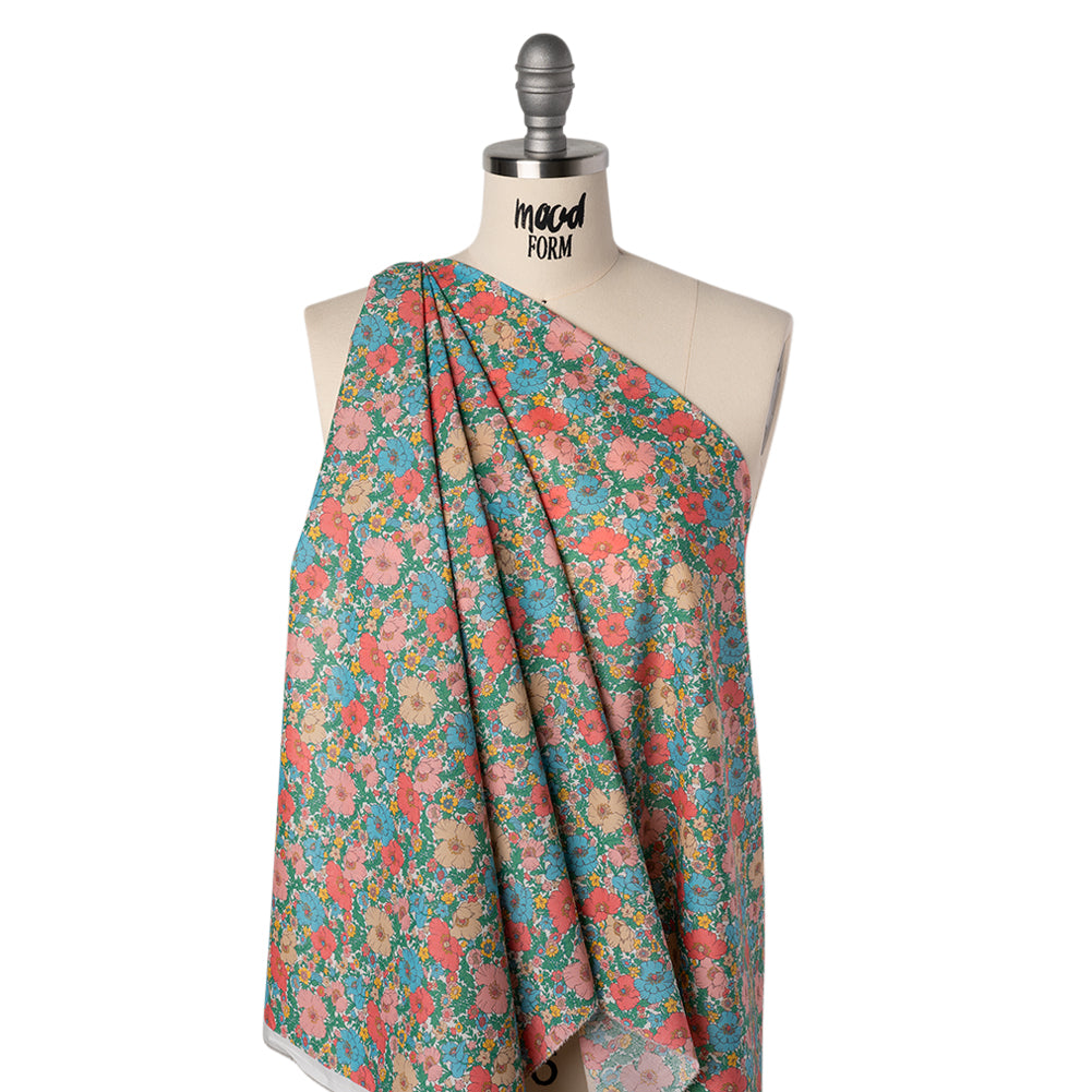 Liberty Fabrics Tana Lawn® - Meadow Song Green - Pink, Blue and Green Flower Field - Folded