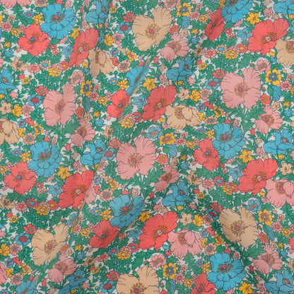 Liberty Fabrics Tana Lawn® - Meadow Song Green - Pink, Blue and Green Flower Field