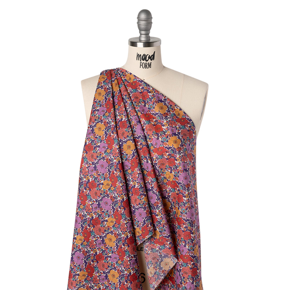 Liberty Fabrics Tana Lawn® - Meadow Song Purple - Golden Yellow, Red and Purple Flower Field - Folded