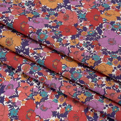 Liberty Fabrics Tana Lawn® - Meadow Song Purple - Golden Yellow, Red and Purple Flower Field