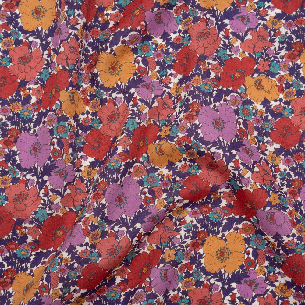 Liberty Fabrics Tana Lawn® - Meadow Song Purple - Golden Yellow, Red and Purple Flower Field - Drape