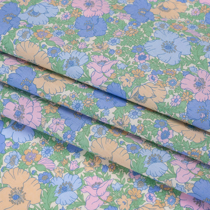 Liberty Fabrics Tana Lawn® - Meadow Song Multi Pastel - Light Blue, Baby Pink and Soft Green Flower Field Detail