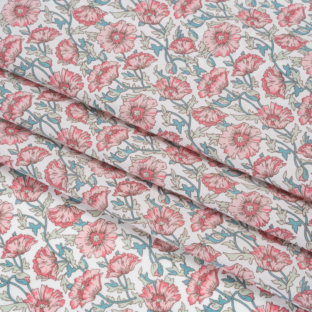 Liberty Fabrics Tana Lawn® - Astell Reece Pink - Baby Pink and Light Green Flower Vines - Detail