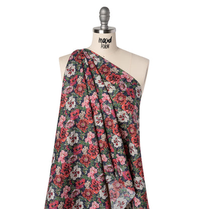 Liberty Fabrics Tana Lawn® - Poppy Amelie Dark Blue - Red, Green and Navy Poppy Flower Field