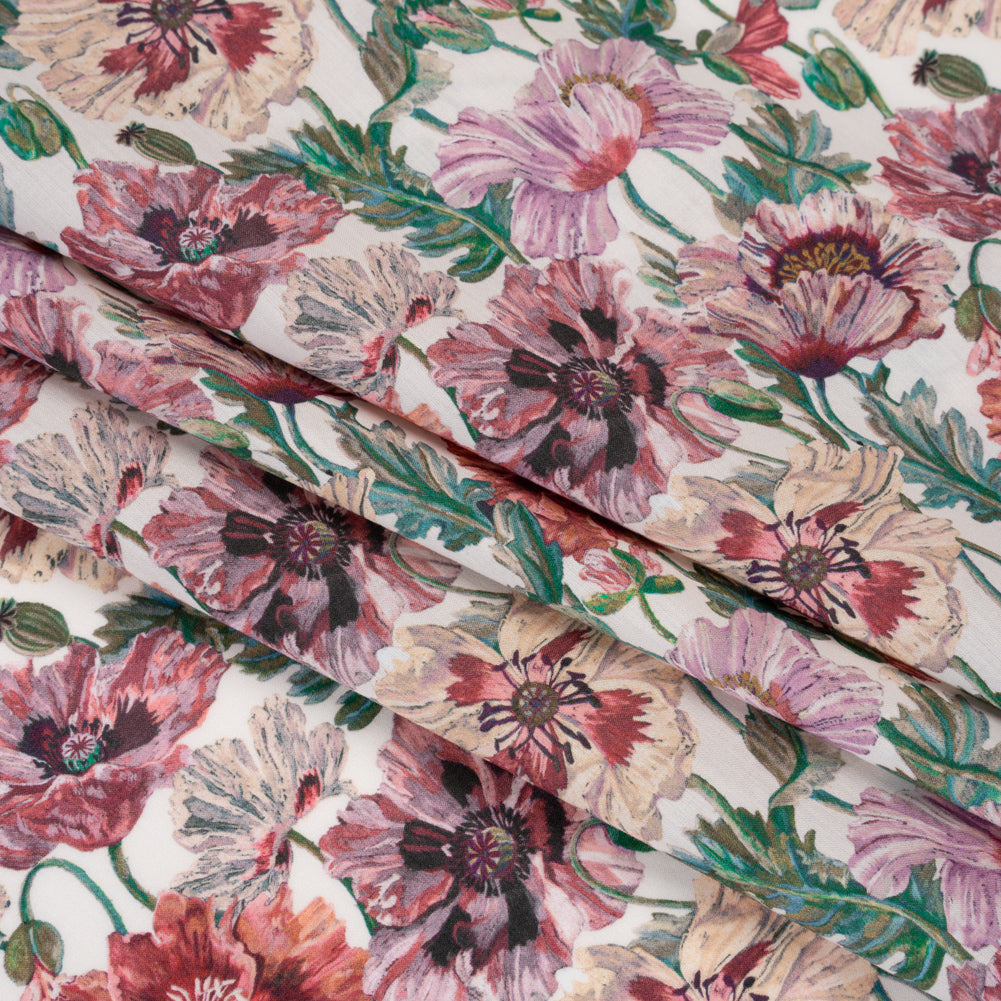 Liberty Fabrics Tana Lawn® - Poppy Amelie Pink - Red, Pink and Green Poppy Flower Field Detail