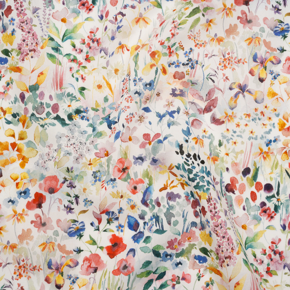 Liberty Fabrics Tana Lawn® - Felda Multi Bright - Red, Blue and Yellow Watercolor Flowers - Drape