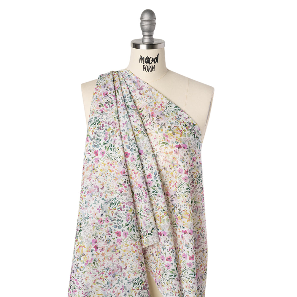 Liberty Fabrics Tana Lawn® - Felda Green - Pink, Yellow and Green Watercolor Flowers - Folded