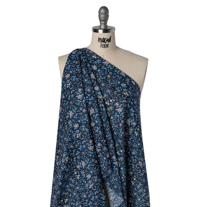 Liberty Fabrics Tana Lawn® - Tapestry Dark Blue - Navy, Sky Blue and Light Yellow Floral and Butterflies Folded