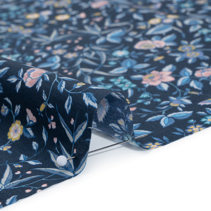 Liberty Fabrics Tana Lawn® - Tapestry Dark Blue - Navy, Sky Blue and Light Yellow Floral and Butterflies Full