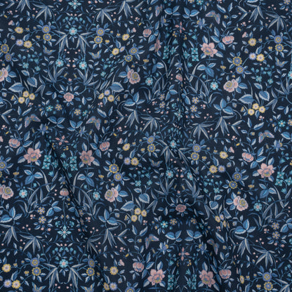 Liberty Fabrics Tana Lawn® - Tapestry Dark Blue - Navy, Sky Blue and Light Yellow Floral and Butterflies Drape