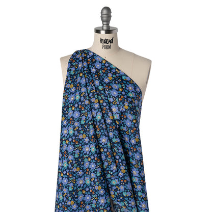 Liberty Fabrics Tana Lawn® - Betsy Meadow Dark Blue - Blue, Periwinkle and Yellow Illustrated Floral