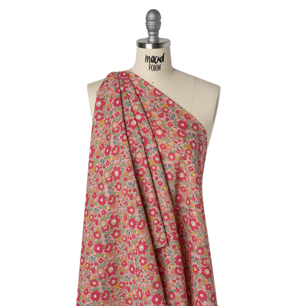 Liberty Fabrics Tana Lawn® - Betsy Meadow Pink - Baby Pink, Bright Pink and Green Illustrated Floral - Folded