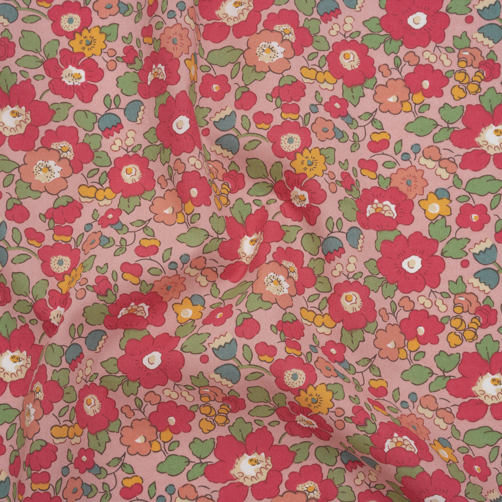 Liberty Fabrics Tana Lawn® - Betsy Meadow Pink - Baby Pink, Bright Pink and Green Illustrated Floral - Drape