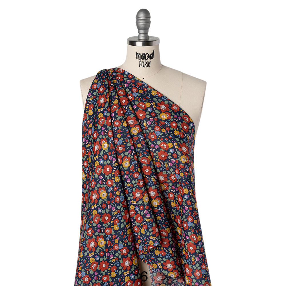 Liberty Fabrics Tana Lawn® - Betsy Meadow Multi Bright - Navy Blue, Red and Yellow Illustrated Floral Folded