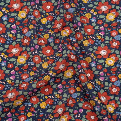 Liberty Fabrics Tana Lawn® - Betsy Meadow Multi Bright - Navy Blue, Red and Yellow Illustrated Floral Drape