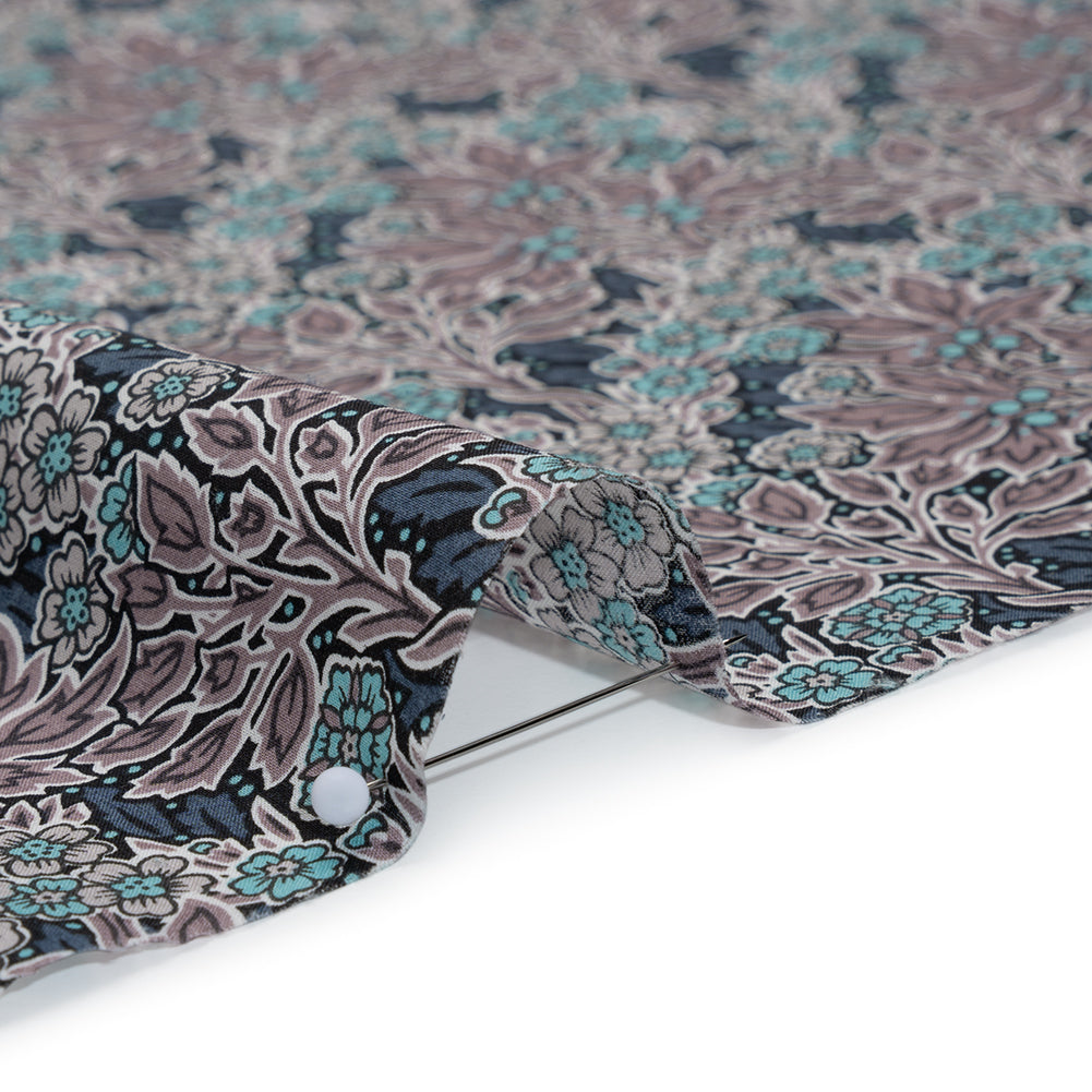 Liberty Fabrics Tana Lawn® - Aubrey Forest Blue - Blue and Orchid Purple Leafy Floral Chevrons - Full - Image 4 of 6