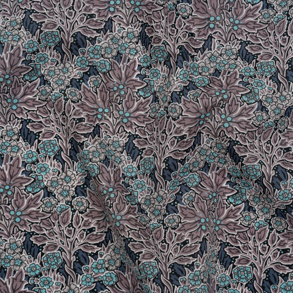 Liberty Fabrics Tana Lawn® - Aubrey Forest Blue - Blue and Orchid Purple Leafy Floral Chevrons