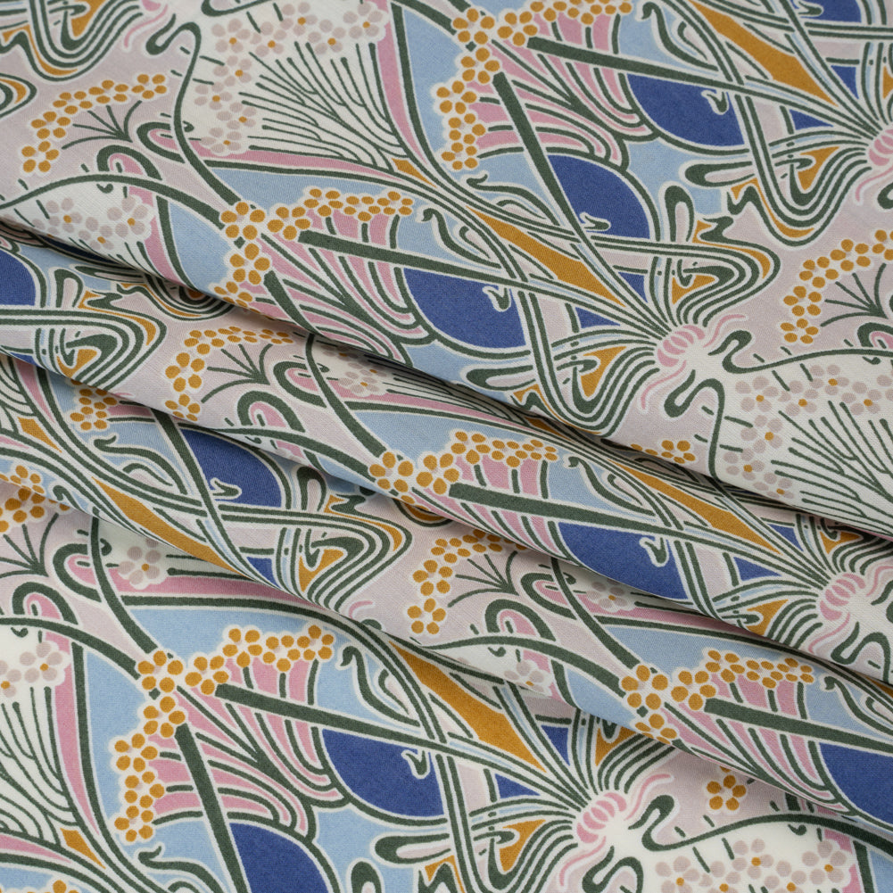 Liberty Fabrics Tana Lawn® - Ianthe Multi Pastel - Pink, Sky Blue and Yellow Art Nouveau Floral Trees - Detail