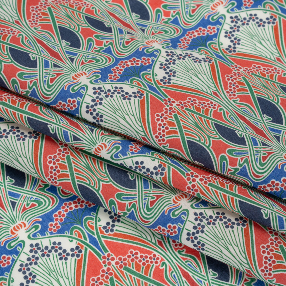 Liberty Fabrics Tana Lawn® - Ianthe Red - Red, Bright Blue and Pink Art Nouveau Floral Trees Detail