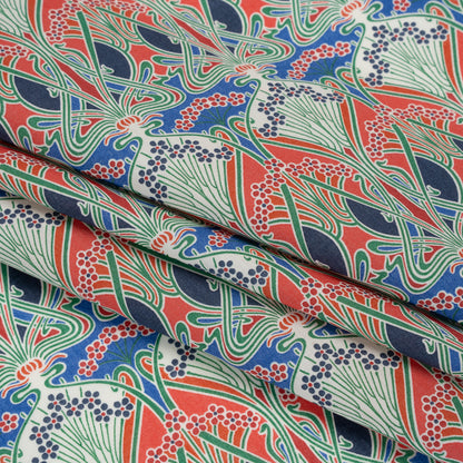 Liberty Fabrics Tana Lawn® - Ianthe Red - Red, Bright Blue and Pink Art Nouveau Floral Trees Detail