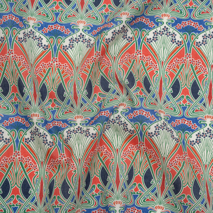 Liberty Fabrics Tana Lawn® - Ianthe Red - Red, Bright Blue and Pink Art Nouveau Floral Trees Drape