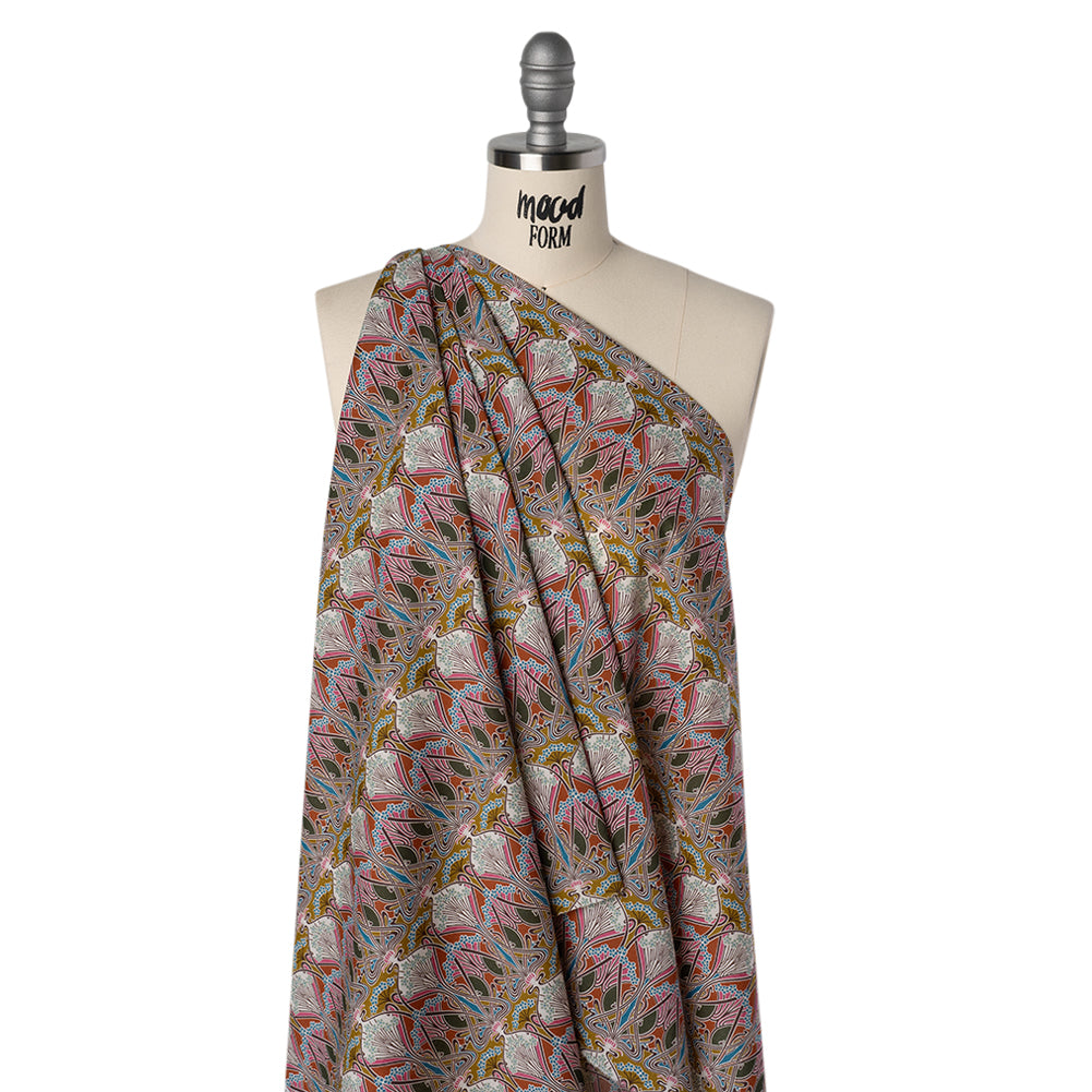 Liberty Fabrics Tana Lawn® - Ianthe Multi Bright - Bright Pink, Sky Blue and Gold Art Nouveau Floral Trees - Folded