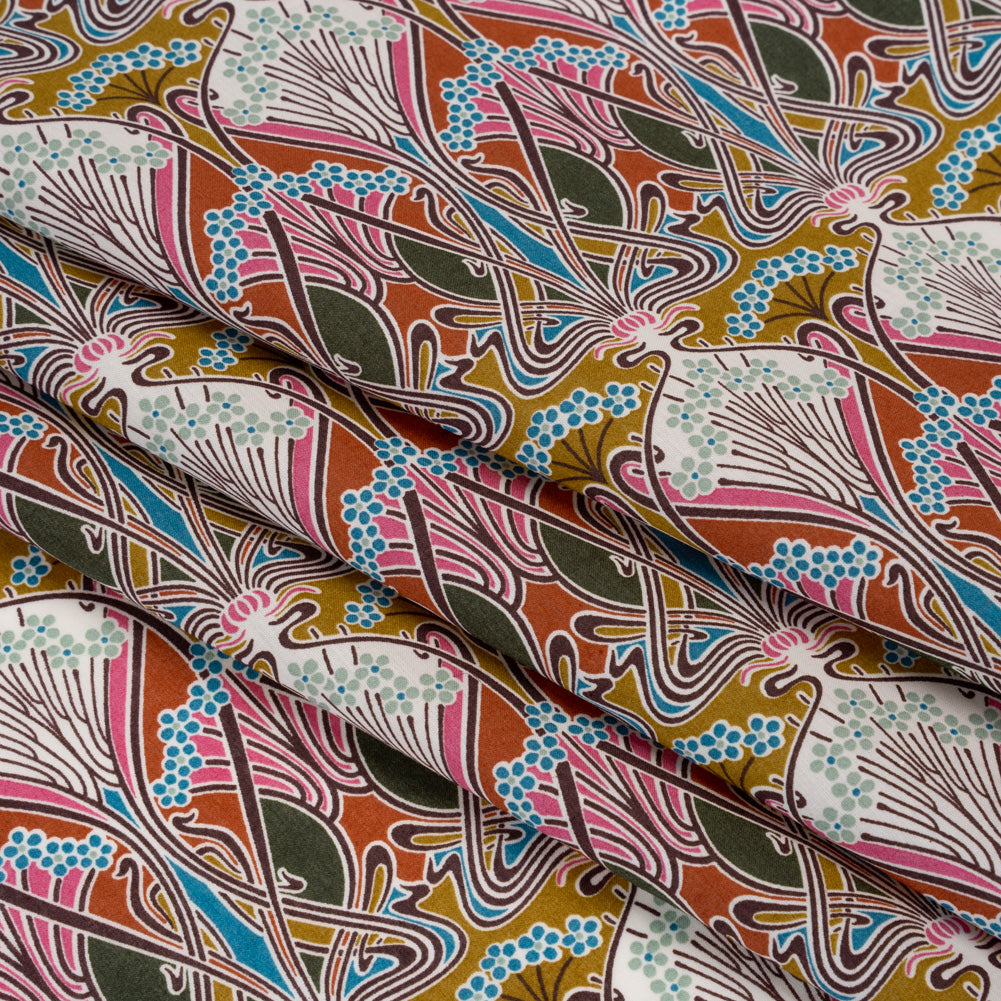 Liberty Fabrics Tana Lawn® - Ianthe Multi Bright - Bright Pink, Sky Blue and Gold Art Nouveau Floral Trees - Detail