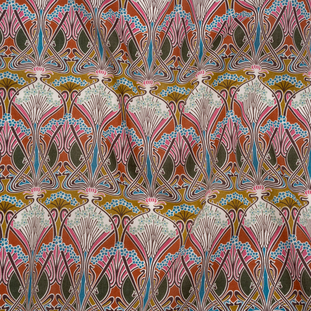 Liberty Fabrics Tana Lawn® - Ianthe Multi Bright - Bright Pink, Sky Blue and Gold Art Nouveau Floral Trees - Drape