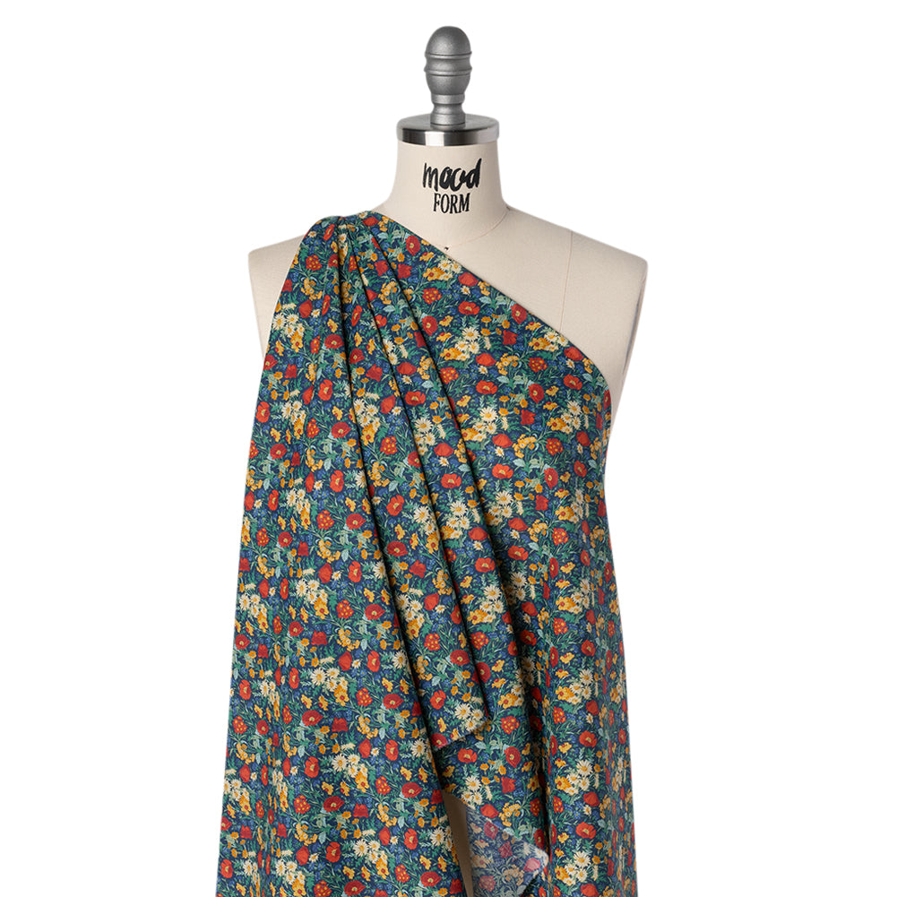 Liberty Fabrics Tana Lawn® - Florence May Dark Blue - Blue, Red and Yellow Wildflower Field - Folded