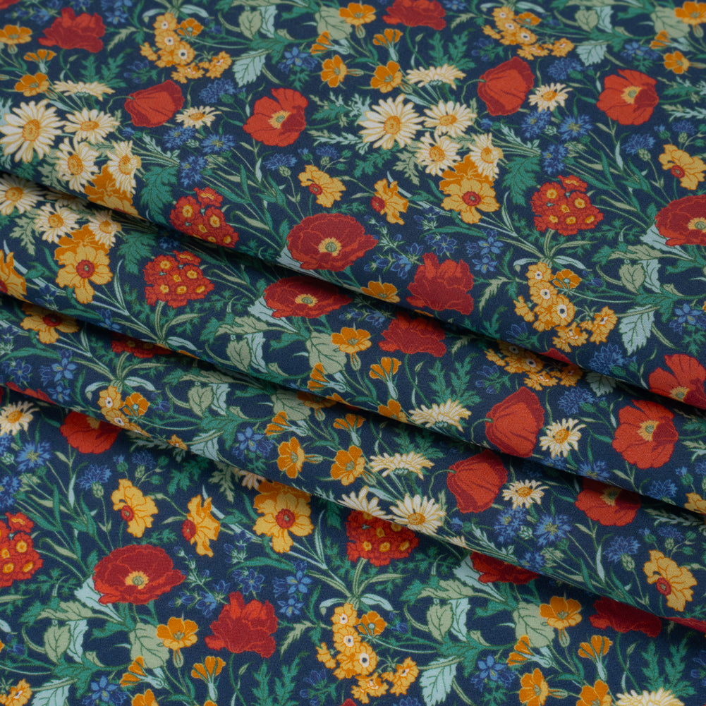 Liberty Fabrics Tana Lawn® - Florence May Dark Blue - Blue, Red and Yellow Wildflower Field - Detail