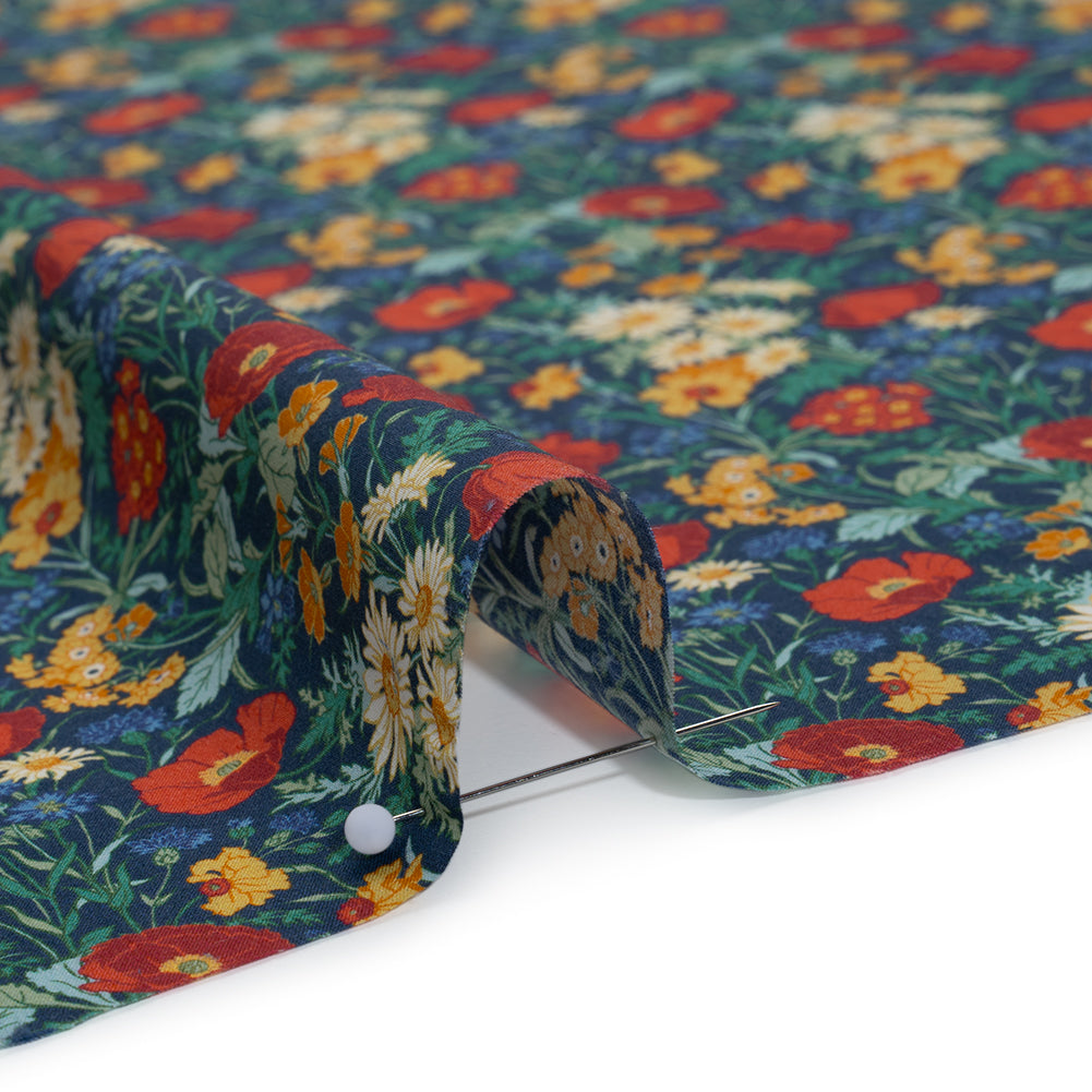 Liberty Fabrics Tana Lawn® - Florence May Dark Blue - Blue, Red and Yellow Wildflower Field - Full