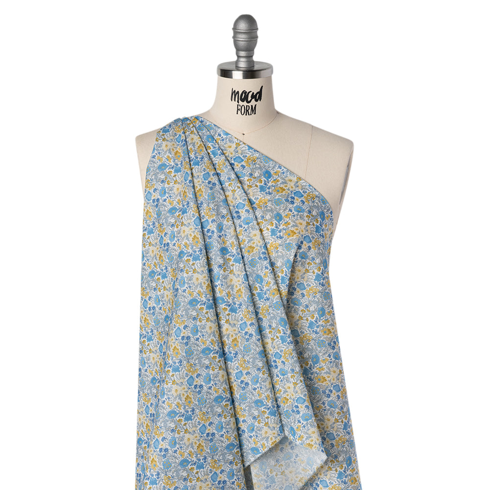Liberty Fabrics Tana Lawn® - Florence May Blue - Yellow, Blue and White Wildflower Field - Folded