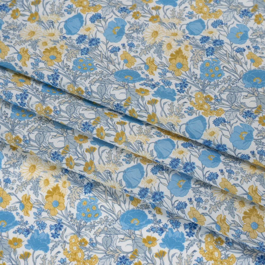 Liberty Fabrics Tana Lawn® - Florence May Blue - Yellow, Blue and White Wildflower Field - Detail