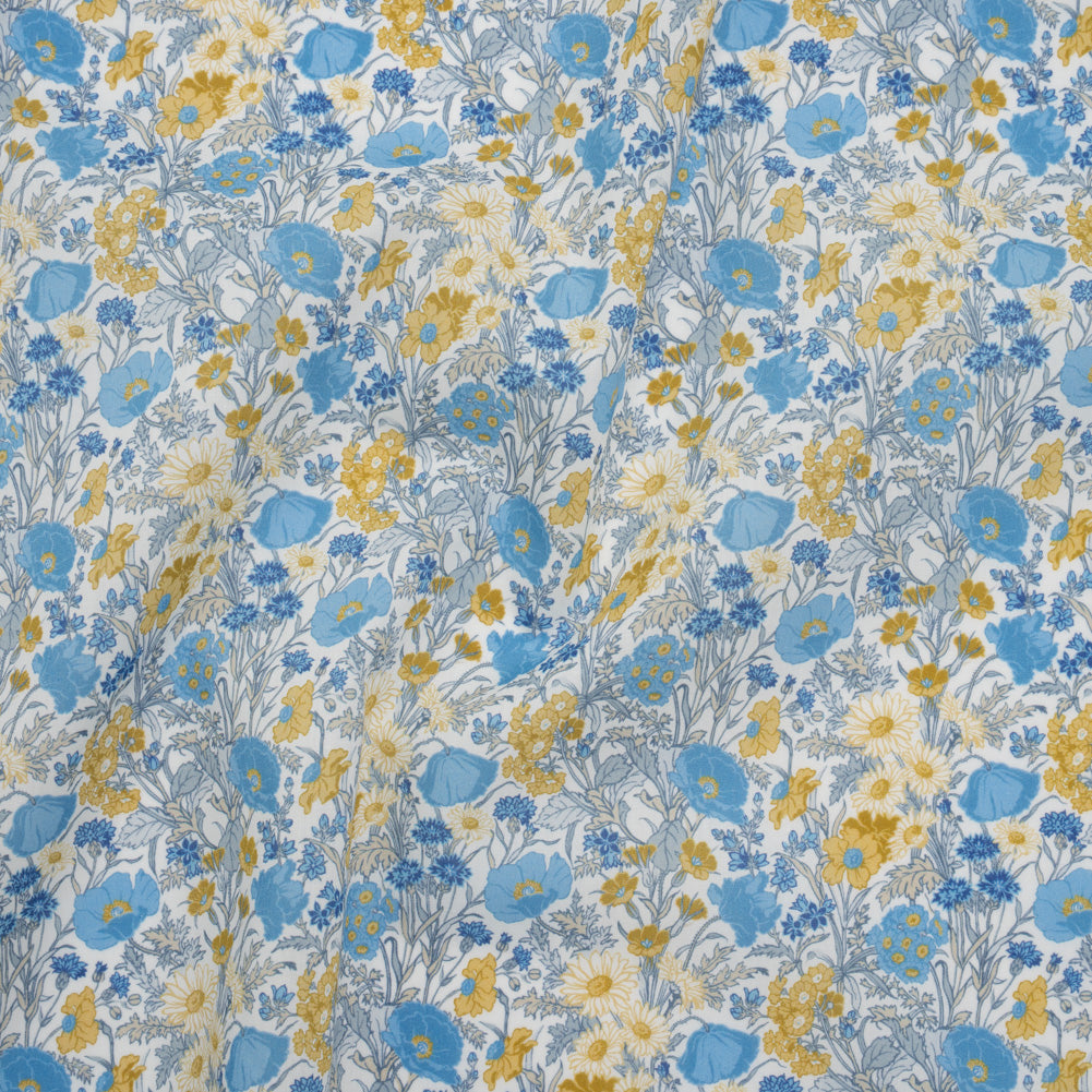 Liberty Fabrics Tana Lawn® - Florence May Blue - Yellow, Blue and White Wildflower Field - Drape