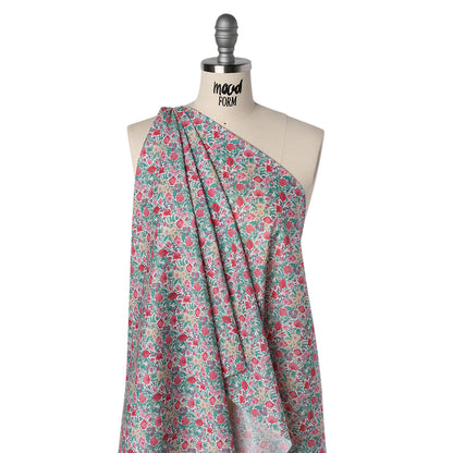 Liberty Fabrics Tana Lawn® - Florence May Pink - Green, Pink and Yellow Wildflower Field Folded