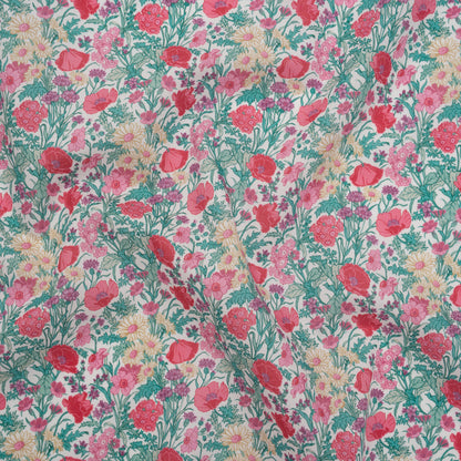 Liberty Fabrics Tana Lawn® - Florence May Pink - Green, Pink and Yellow Wildflower Field Drape