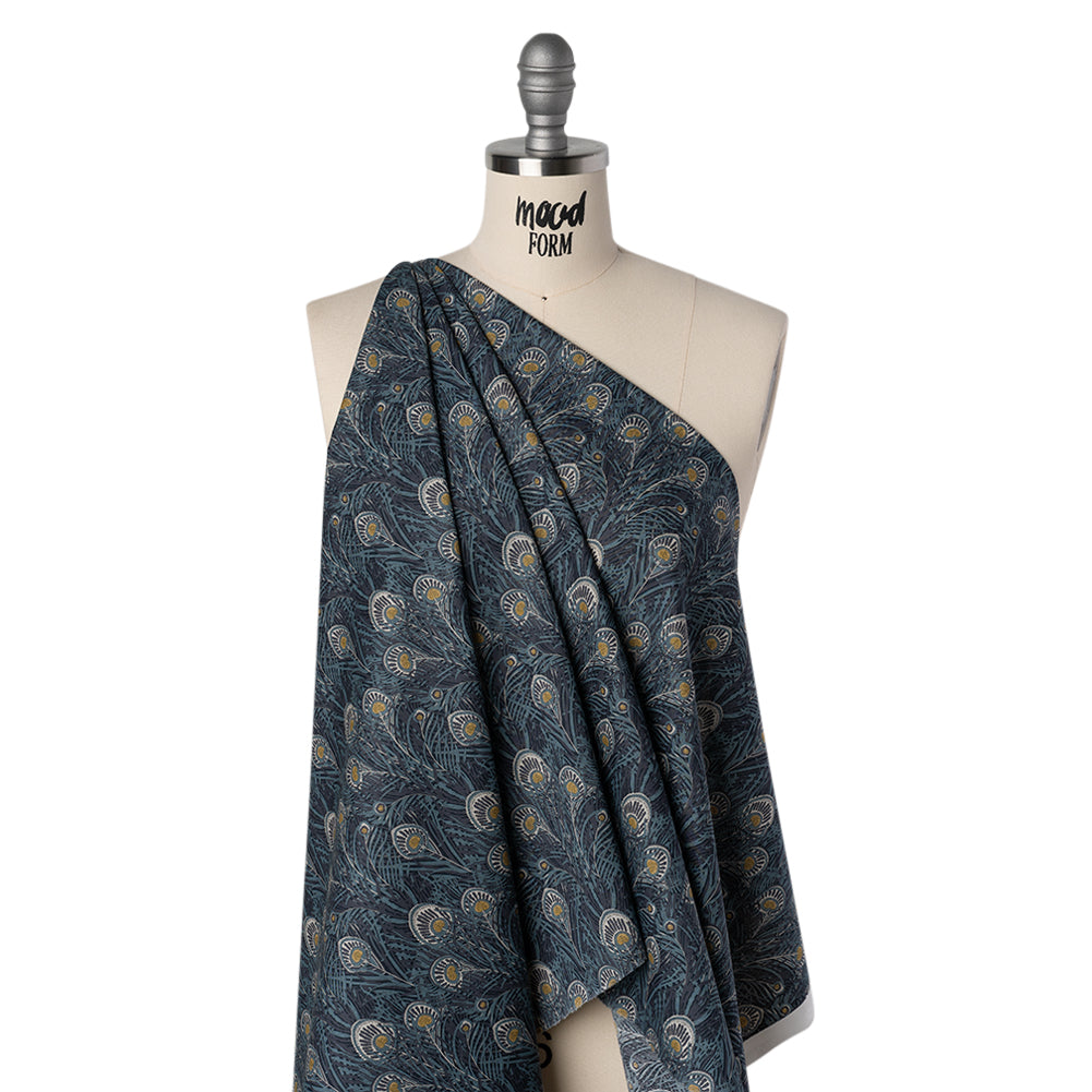 Liberty Fabrics Tana Lawn® - Queen Hera Dark Blue - Midnight, Sky Blue and Golden Yellow Field of Feathers - Folded