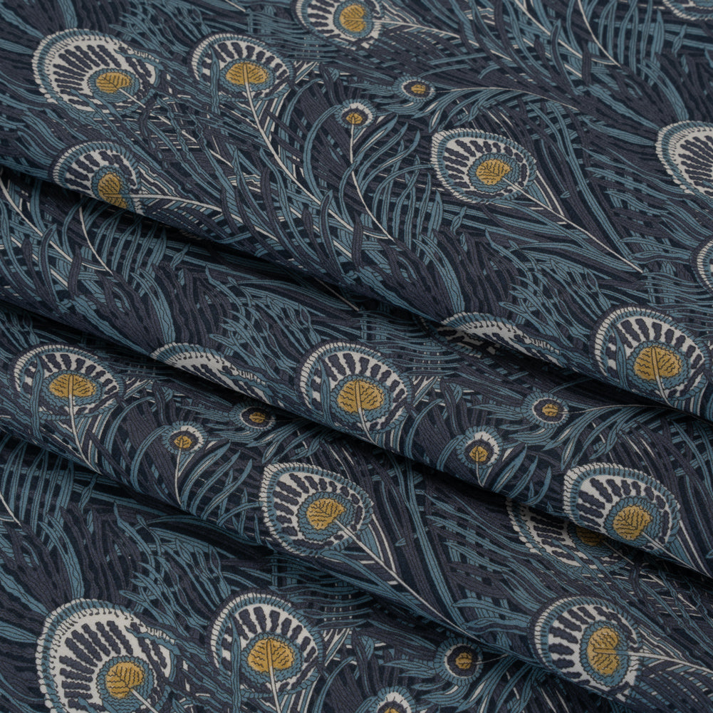 Liberty Fabrics Tana Lawn® - Queen Hera Dark Blue - Midnight, Sky Blue and Golden Yellow Field of Feathers - Detail