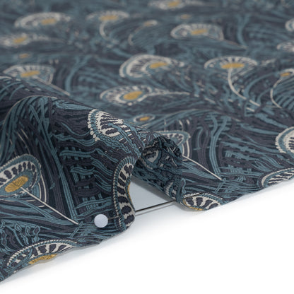 Liberty Fabrics Tana Lawn® - Queen Hera Dark Blue - Midnight, Sky Blue and Golden Yellow Field of Feathers