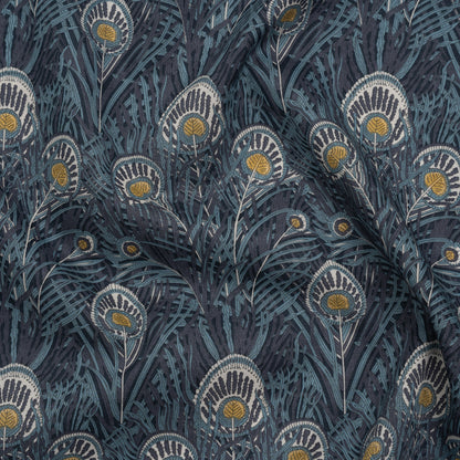Liberty Fabrics Tana Lawn® - Queen Hera Dark Blue - Midnight, Sky Blue and Golden Yellow Field of Feathers