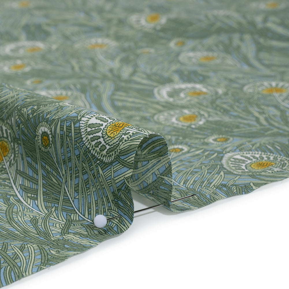 Liberty Fabrics Tana Lawn® - Queen Hera Green - Basil Green and Golden Yellow Field of Feathers - Full - Image 4 of 6
