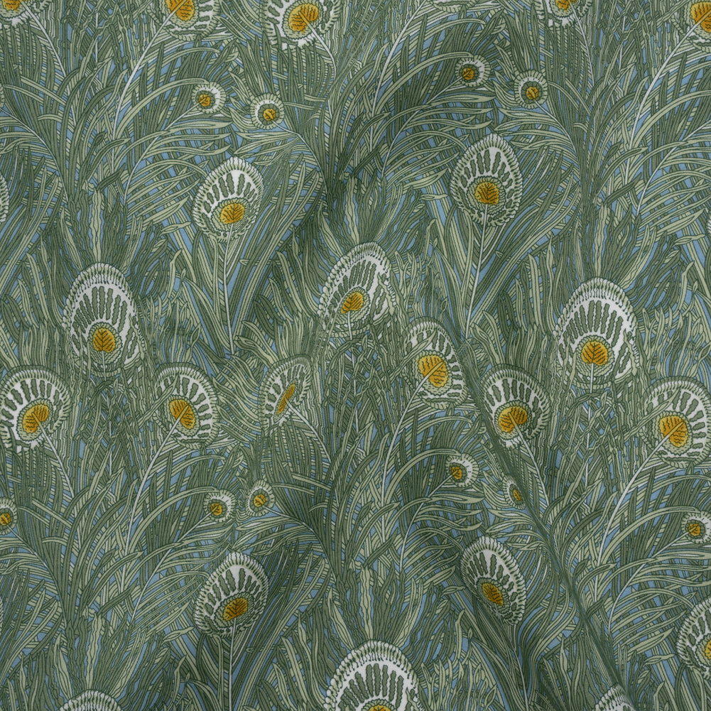 Liberty Fabrics Tana Lawn® - Queen Hera Green - Basil Green and Golden Yellow Field of Feathers - Drape