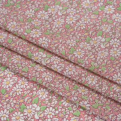 Liberty Fabrics Tana Lawn® - Alice W Pink - Baby Pink, Green and White Daisy Flowers Detail