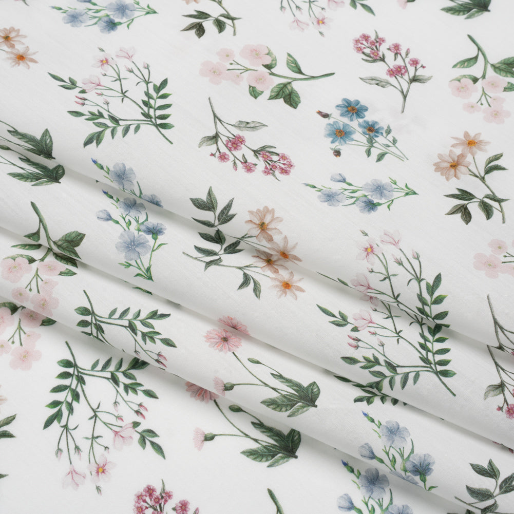 Liberty Fabrics Tana Lawn® - Annie Light Pink - Pink, White and Green Scattered Wildflowers - Detail