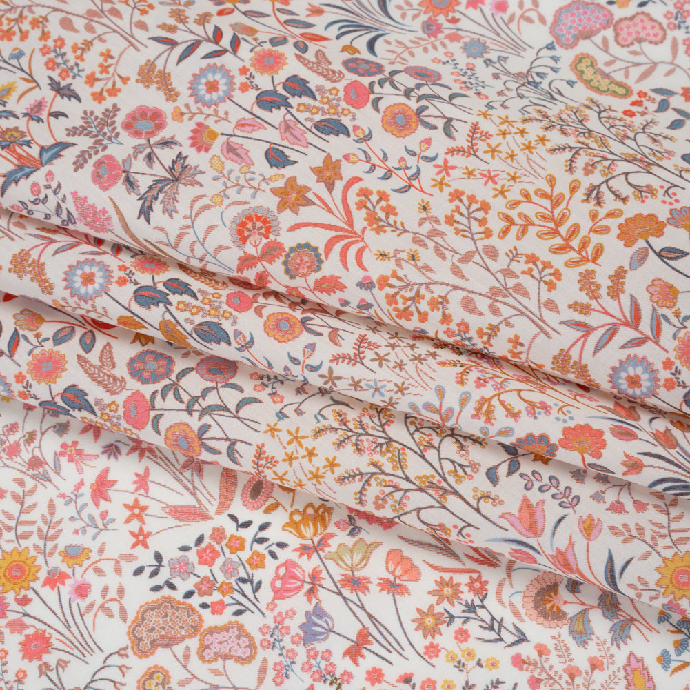 Liberty Fabrics Tana Lawn® - Shepherdly Song Pink - Pink, Peachy Orange and Blue-Gray Wildflowers - Detail