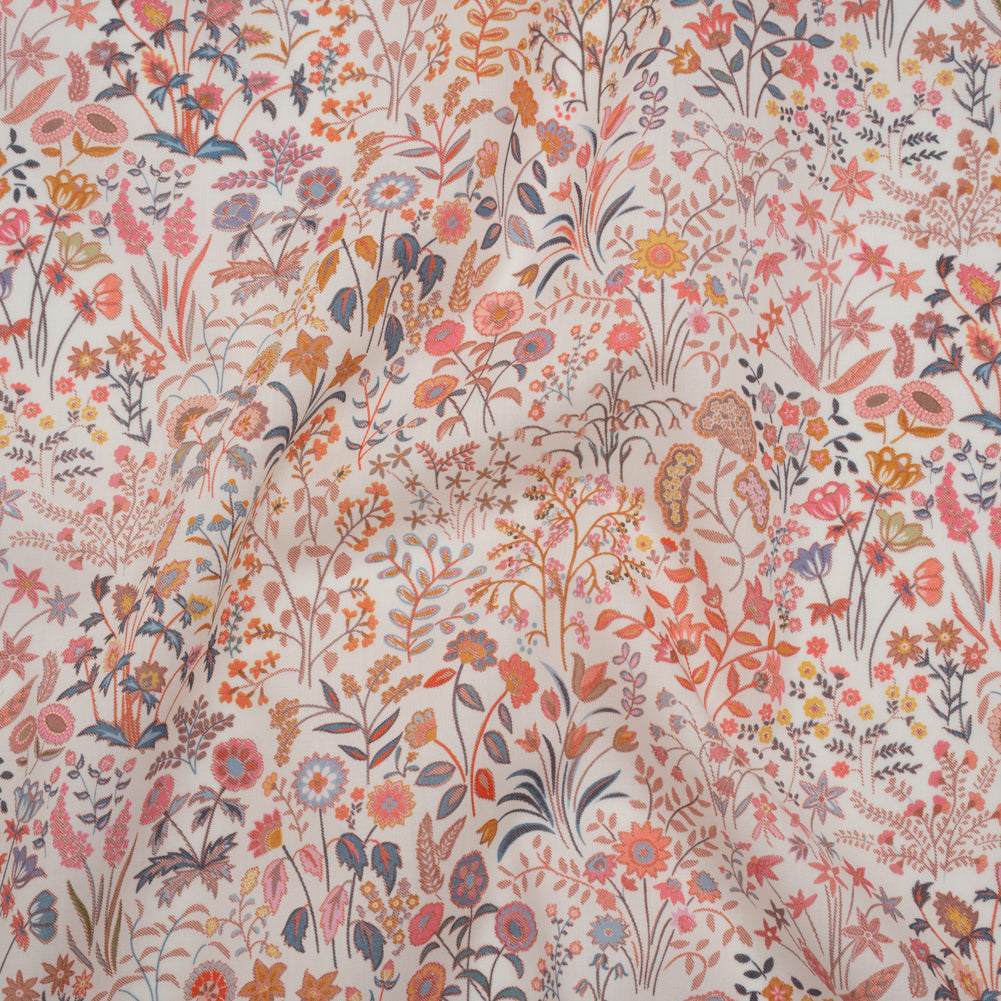 Liberty Fabrics Tana Lawn® - Shepherdly Song Pink - Pink, Peachy Orange and Blue-Gray Wildflowers - Drape