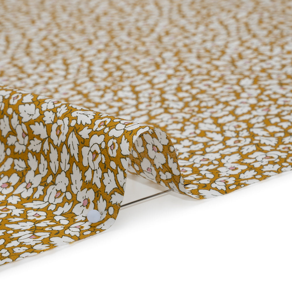 Liberty Fabrics Tana Lawn® - Feather Meadow Yellow - Yellow Ochre and White Flowers and Leaves - Full - Image 4 of 6