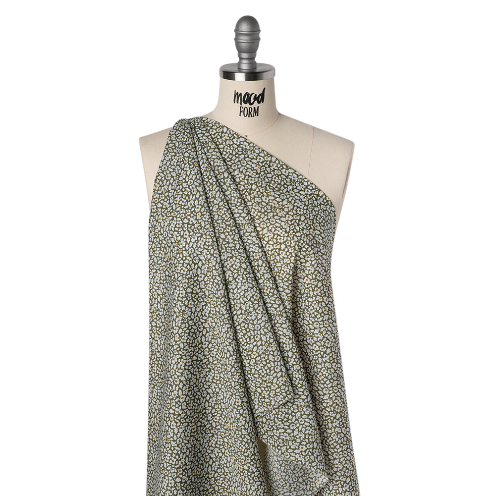 Liberty Fabrics Tana Lawn® - Feather Meadow Green - Olive Green and White Flowers and Leaves - Folded