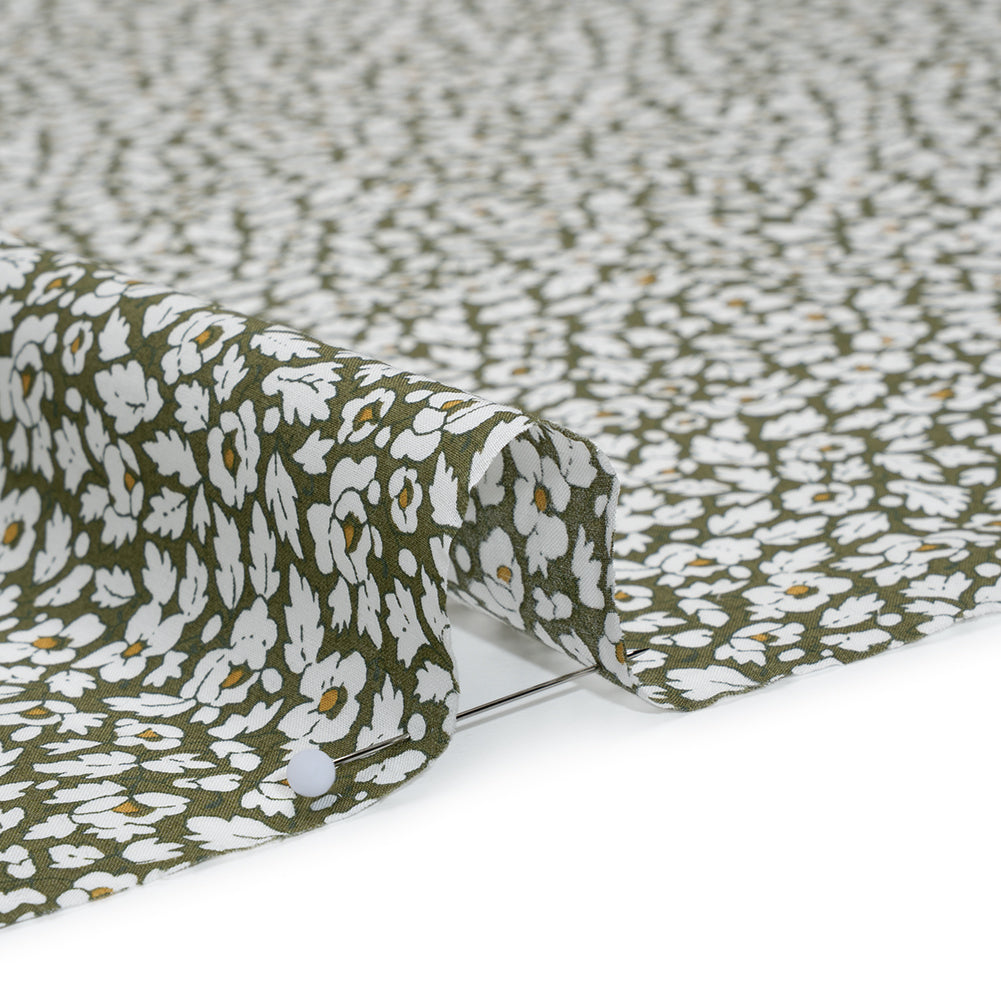 Liberty Fabrics Tana Lawn® - Feather Meadow Green - Olive Green and White Flowers and Leaves - Full